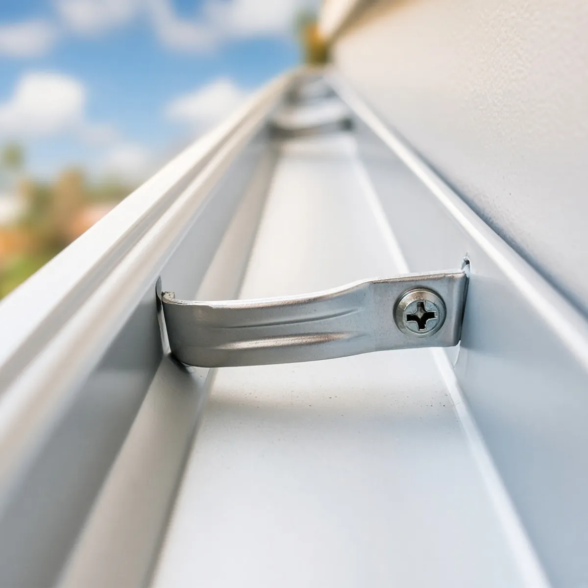 Hidden hanger bracket installed inside a seamless aluminum gutter trough
